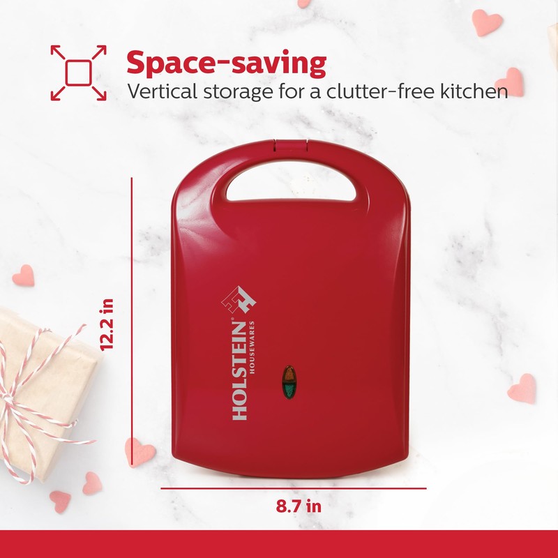 Holstein Housewares 4-Section Heart Shaped Waffle Maker, Non-Stick Waffle Iron,