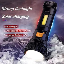 E-SHIDAI 4pcs Solar/Rechargeable Multi Function 1000 Lumens LED Flashlight, with Emergency Strobe Light and 1200 Mah Battery, Emergency Power Supply and USB Charging Cable, Fast Charging (4PC)