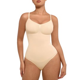 FeelinGirl Shapewear Bodysuit Tummy Control Shapewear Bodysuit Sculpting Seamless Body Shaper for Women Beige XS-S