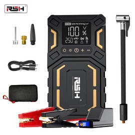 10000mAh，3000A，Portable Jump Starter with Air Compressor, 150PSI, 12V Car Battery Jump Box, 9L Gas & 6.5L Diesel Engines, Safe Clamps for Easy Use:_Golden