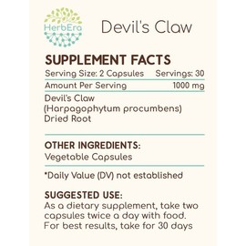 Devil's Claw 60 Capsules, 500 mg, Devil's Claw (Harpagophytum Procumbens) Dried Root (60 Capsules)