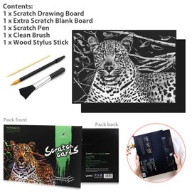 NAIHEY Scratch Art Rainbow Painting Paper - Cheetah Animal 16 x 11.2 inch, DIY Crafts Womens Hobbies Engraving Art for Adult Scratchboard Sketch Pads Birthday Gift