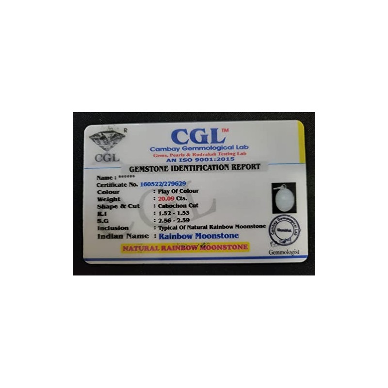 Saiish® Natural Rainbow Moonstone Pendant 20 (Approx) Carat Lab Certified