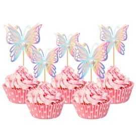 HOKPA Cupcake-Topper, 24 Stück, zusammengebaut, doppellagig, 3D-Schmetterling, Cocktail-Picks, Dekorationen für Babyparty, Kindergeburtstag, Party, Hochzeit, Partyzubehör