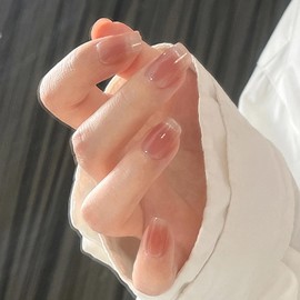 Nail Tip, Short, 24 Pieces, False Nails, Gradient, Cat Eye, Skin Color, 3D Nail Sticker, Popular Japanese Style, Cute, Simple, Fashionable Party, Autumn, Spring, Summer, Daily Life, Bridal Nail,