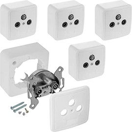 Poppstar 5x 3-Port Universal Satellite Terminal Wall Plate/SAT Wall Socket (1x CATV (cable TV), 1x SAT, 1x radio), surface-/flush-mounted, white