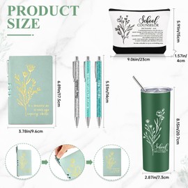 Funnymoom 6 Pcs School Counselor Appreciation Gift Set for Women Thank You Gifts 20 oz Boho Flower Tumbler Makeup Bag Journal Ballpoint High School Teacher Educator Work(Green, Counselor)