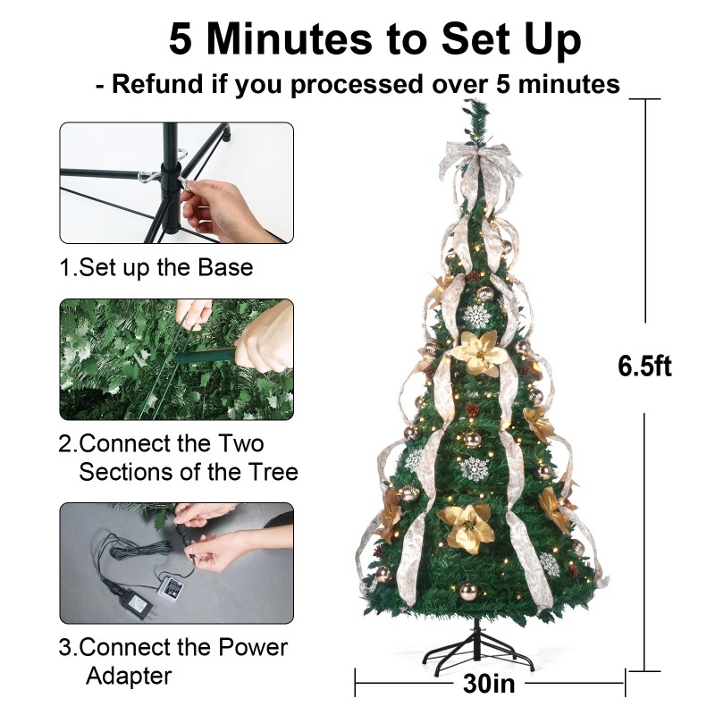 DUNCHATY 6.5Ft Pull Up Christmas Tree Pop Up Christmas Tree