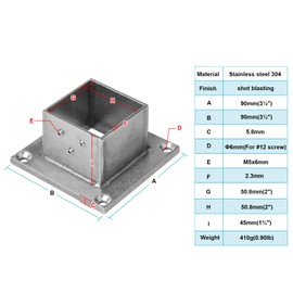 eoere 4 PCS 2" Square Post Flange Base, 304 Stainless Steel Deck Rail Mount Bracket for Floor Fence or Deck