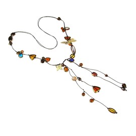 AeraVida Vibrant Summer Brass Butterfly Romance Lariat Cotton Wax Rope Bohemian Boho Necklace for Women