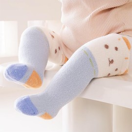 IYOU 3 Pairs Baby Knee Socks Blue Thick Socks Soft Warm Kids Toddler Baby Girl Boy Thermal Crew Socks