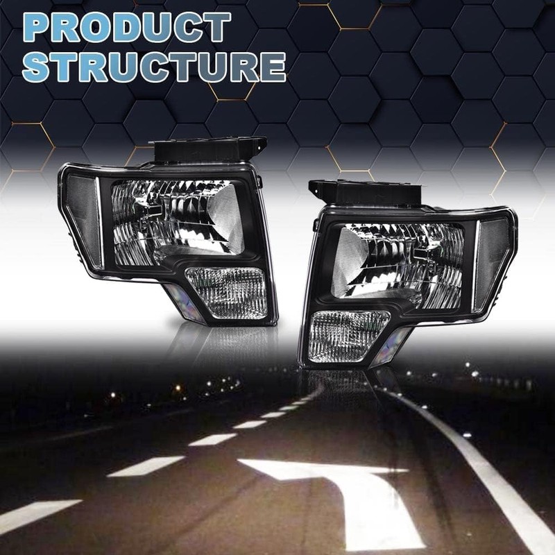 G-PLUS Headlights Assembly, Compatible with 2009-2014 Ford F150 09-14 Headlamp,