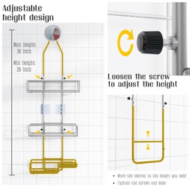 Shower Caddy Hanging Bathroom Organizer: Over Head Adjustable Rack for Tall Showerhead - Extra Large Storage Shelf for Big Shampoo Bottles with Soap Holder