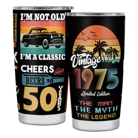 50th Birthday Gifts for Him 50 Year Old Gifts for Men Cool Gifts for 50 Year Old Man 1975 Birthday Gifts for Man Happy 50th Birthday Decorations Men Insulated Stainless Steel Travel Tumbler 20 OZ