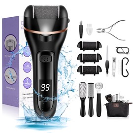 Electric Foot File, Ratukall Hard Skin Remover, Rechargeable Waterproof Callus Remover Feet Care Kit, Professional Pedicure Tools Set with Storage Bag for Dry Dead Skin Cracked Heels Calluses
