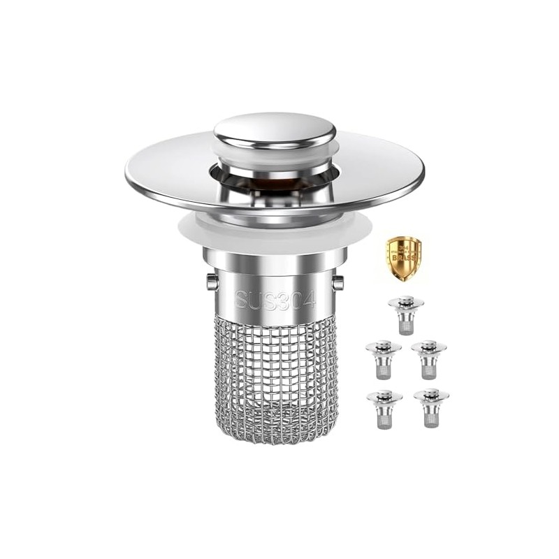 Premium Pop-Up Bathroom Sink Strainer with Removable Hair Catcher