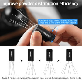 MHW-3BOMBER WDT Tool Espresso, Coffee Distribution Tool with Magnetic Stand for Barista, Adjustable Range Coffee Stirrer, 304 Stainless Steel 8 Needles 0.4mm with 6 Extra Needles, Black, T6126