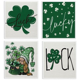 LARTSFRO Swedish Dishcloths for Kitchen St Patricks Day Decorations, Swedish Dish Cloths for Lucky Wishes, Papaya Reusable Paper Towels, 4 Pack Dish Towels for Kitchen, Reusable Paper Towels Washable