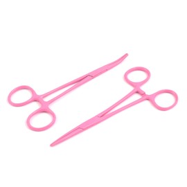 OdontoMed2011® Colourful Stainless Steel Hemostat Hemostatic Forcep, Ear Hair Pull Forcep,Bend Head and Straight Head kit Full Pink Color