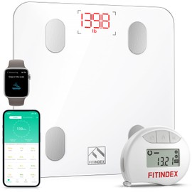 FITINDEX Smart Scale and Tape Measure, Digital Bathroom Scale & Body Tape Measure Sync with APP, Bluetooth Weighing Machine, Body Composition Analyzer, for Health Care