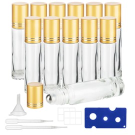 GIVITASOT 10ML Essential Oil Roller Bottles, 12 Pack Clear Oil Roller Bottles for Essential Oils, Roll on Bottle with Stainless Steel Balls(12 Labels, Opener, Funnel, Dropper Included)