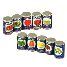 MyTinyWorld Set Of 10 Assorted Dolls House Miniature Wayne Brand Cans (1930s)