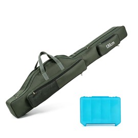 Relaxyee Fishing Rod Case with Fishing Tackle Box Portable Folding Rod Case Pole Reel Storage Bag Gears Organizer (130CM)