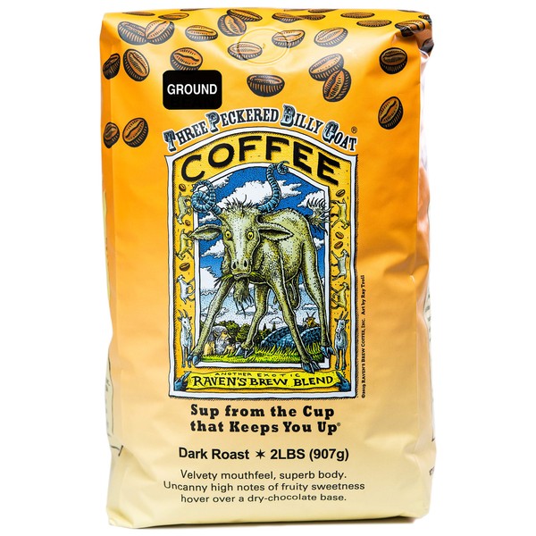 Raven's Brew Coffee High Caffeine Coffee Dark Roast Ground - Three Peckered Billy Goat 2lb
