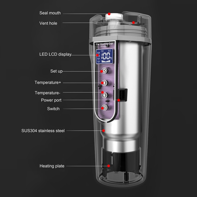 450ml Vacuum Cup Digital Insulated Water Bottle Car Heating Cup