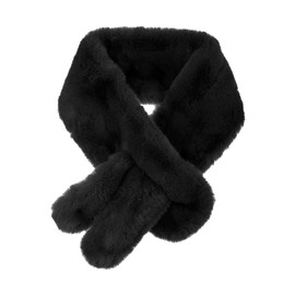 Allegra K Fluffy Faux Fur Collar Scarf Rabbit Ears Plush Neck Wrap Winter Warmer for Women Black
