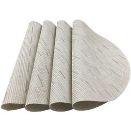 WAZAIGUR Round Placemats Set of 4 Woven Vinyl Easy to Clean Heat Resistant Kitchen Table Mats 15 Inch(Cream 4)