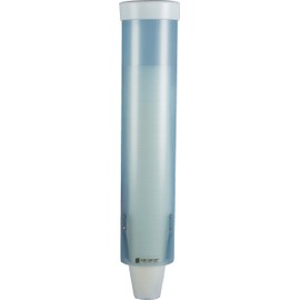 San Jamar Medium Pull-Type Cup Dispenser 4-10 Oz. Cups with Flip Cap for Restaurants, Home, And Office, Plastic, 16 Inches, Frosted Blue