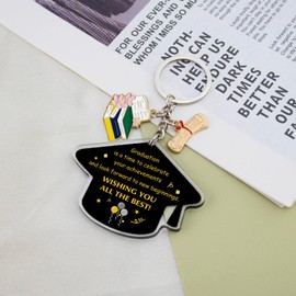 SUDIKUB Graduation Keychain for Class of 2025 Acrylic Bachelor Cap Keepsake with Inspirational Quote High School & College Graduation Gift for Him or Her Bulk Graduations Favors
