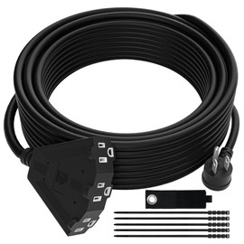 14/3 Gauge Heavy Duty Outdoor Extension Cord 10 FT, 90 Degree Angled 3 Prong Plug, 14 Gauge Power Cable with 3 Outlets, 14AWG, 15A, 125V, 1875W, ETL Listed, Black Wire, with Free Carrying Strap+Ties