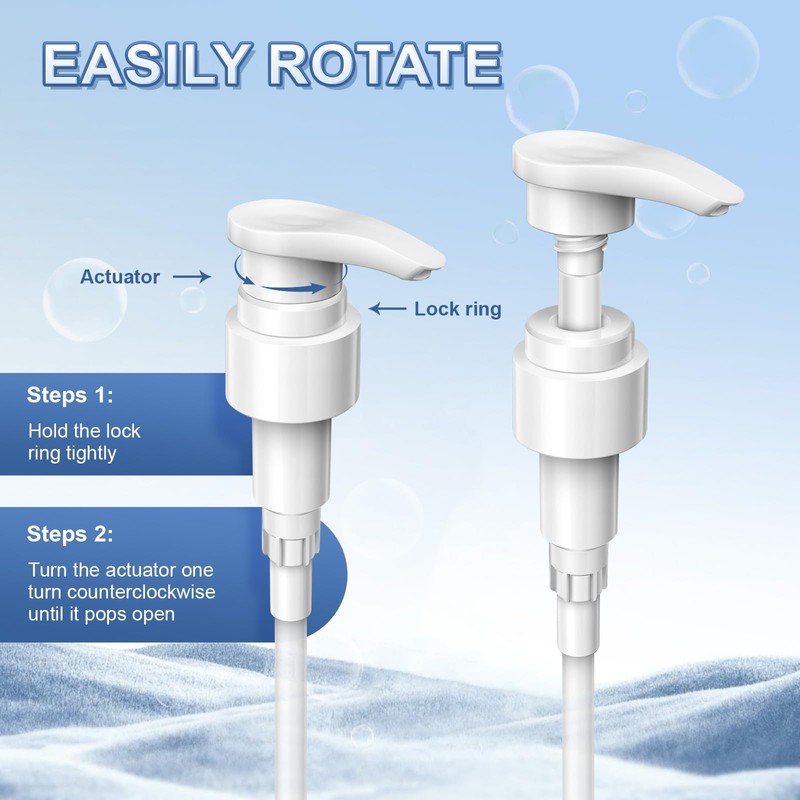 [2-Pack] Dispenser Pump, Shampoo/Conditioner, Leak Proof, Extended Trimmable Tube, Fits