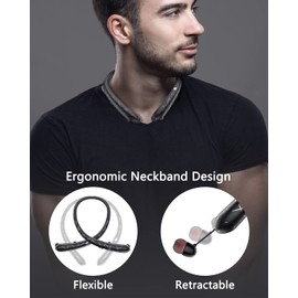 Finpola Neckband Bluetooth Headphones,Retractable Headphone IPX5 Sweatproof with Vibration Call,Stereo Noise Cancelling Neckband Headphones for Sports Office