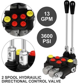 GYZJ Hydraulic Flow Control Valve 2 Spool 13 GPM SAE Ports Adjustable Relief Lever Handle Double Acting Parallel Center Tractor Loader W/ Joystick Small Tractors/Tanks Loaders Log Splitters 3600 PSI