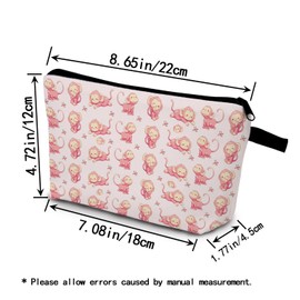 YULUENZE Monkey Present Cartoon Pink Monkey Makeup Bag Cute Small Organizer Bag with Zipper Lovely Monkey Cosmetic Bag Birthday Present for Monkey Lovers Women Sisters Friends