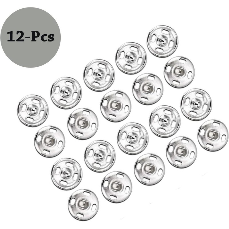 12pcs Snap Fastener Buttons Rust-Proof Metal Sew-On Press Studs for