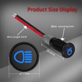 RUNCCI-YUN 12 V/24 V Round Metal Waterproof Signal Light LED Indicator Light, 8 mm Plate Mounting, DC LED Indicator Light, Dash Warning Light, Indicator Light with 26 AWG 150 mm (High Beam), Blue