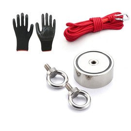 Double/Single Side Fishing Magnet, 400LBS ~ 1100LBS Heavy Duty Neodymium Set - Package: 1100lbs Magnet + 10m Rope + Carabiner