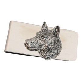 Gamekeepers Cottage gifts Wolf Head Metal Money Clip in Pouch with Free Engraving 400