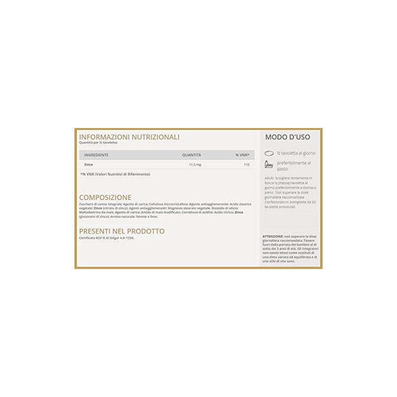 Solgar OLIGO ZIN PLUS – Zinco (gluconato + citrato) orosolubile