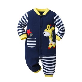 Derouetkia Baby Boys Girls Romper with Giraffe Pattern One Piece Jumpsuit Long Sleeve Baby Outfits, Blue, 9-12 Months