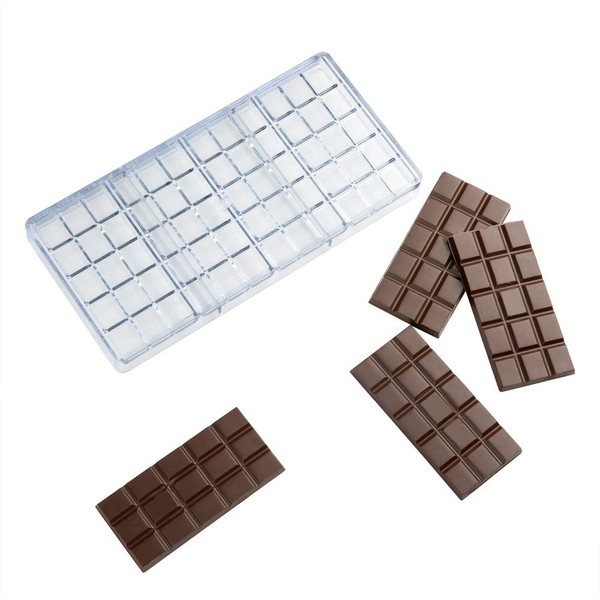 Restaurantware Pastry Tek 10.8 x 5.3 Inch Chocolate Bar Molds, Pack of 10 Break-Apart Chocolate Molds - 4 Cavities, Freezer-Safe, Clear Polycarbonate Candy Molds, For Protein & Energy Bars, Food Grade