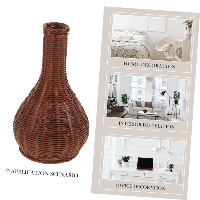 GRIRIW Bamboo Woven Vase Rustic Decorative Flower Holder Handmade Country