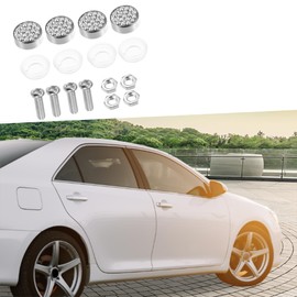 A ABSOPRO Bling Car License Plate Fasteners Screws Caps Covers White Universal Rhinestone License Plate Bolt Cap Washer Metal Plastic White Silver Tone