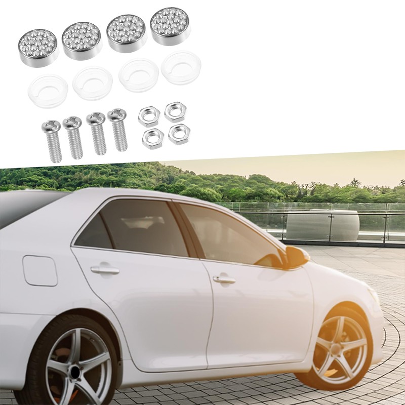 A ABSOPRO Bling Car License Plate Fasteners Screws Caps Covers