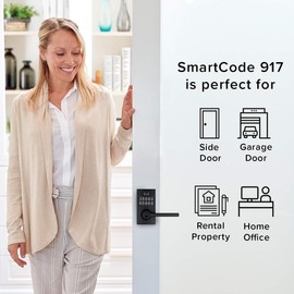 Kwikset SmartCode 917 Keypad Keyless Entry Traditional Residential Electronic Lever Deadbolt Alternative with Tustin Door Handle and SmartKey Security, Satin Nickel