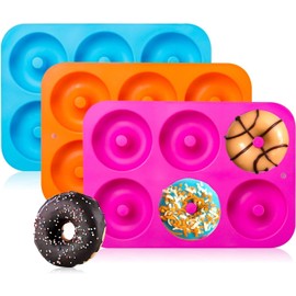 U Chef Set de 3 Moldes de Silicona Antiadherente para Hornear Donas, Bandeja para Hornear sin BPA, Molde para rosquillas, Donas perfectas de 3", mide 10 x 7 pulgadas, Apto para lavavajillas